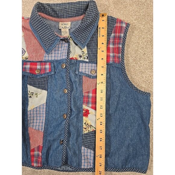 Koret City Blues Vintage Chambray Patchwork Vest Cottagecore Country Stars Sz XL - Picture 2 of 11